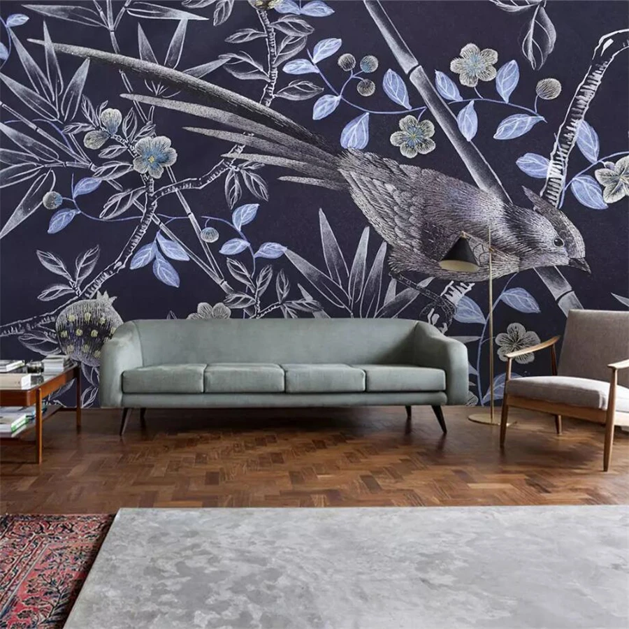 

beibehang Custom wallpaper 3d photo mural European nostalgic new Chinese hand-painted flowers and birds Peony idyllic wallpaper