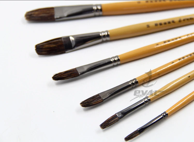 6pcs/Set,Hazel shape Wild Boar Bristle Birch rod painting brush pen oil painting brush Drawing Art Supplies