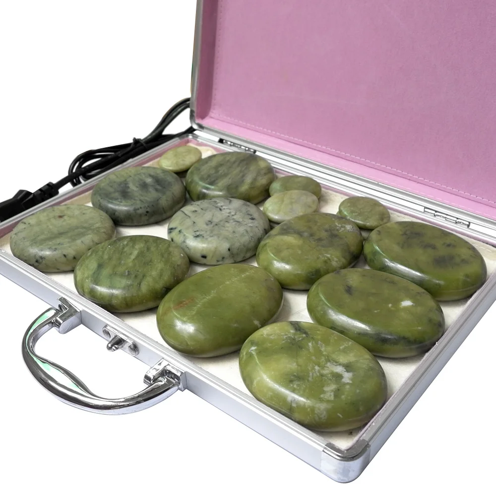 NEW Tontin 18pcs/set green jade body massage hot stone beauty salon SPA tool with heating box 110V or 220V ysgyp-nls