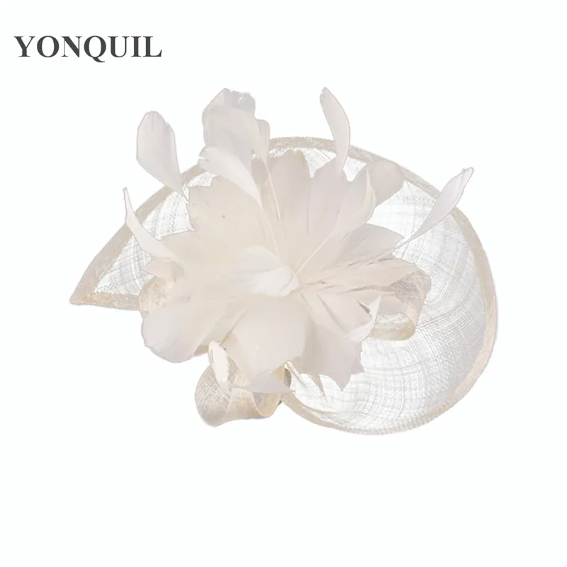 Elegante Sinamay Fascinator Hüte mit Feder blume Sinamay Trims Cocktail und Race Hüte Hochzeit Braut Kopf bedeckung mehrere Farben – Detail 24