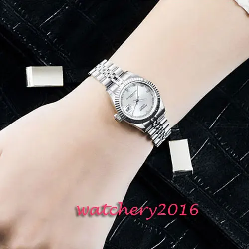 26mm Parnis Women's Watch Luxury Mechanical Ladies Watches Royal Rhinestones Stainless Steel Automatic Movement Watch