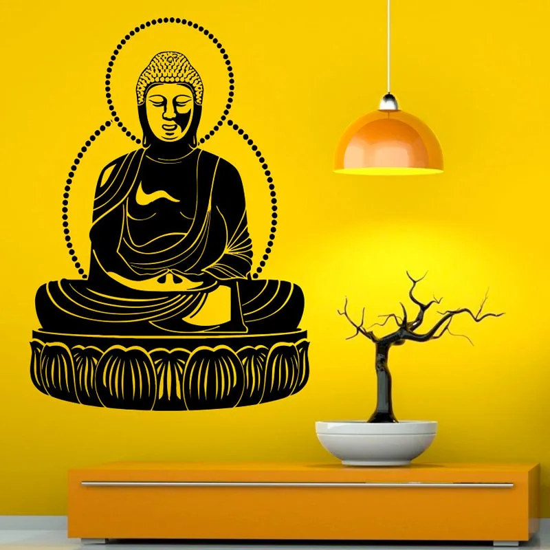 

ZOOYOO Popular Wall Decals Buddha Meditates Wall Stickers Home Decor Bedroom Removable Lotus Vinyl Art Stickers