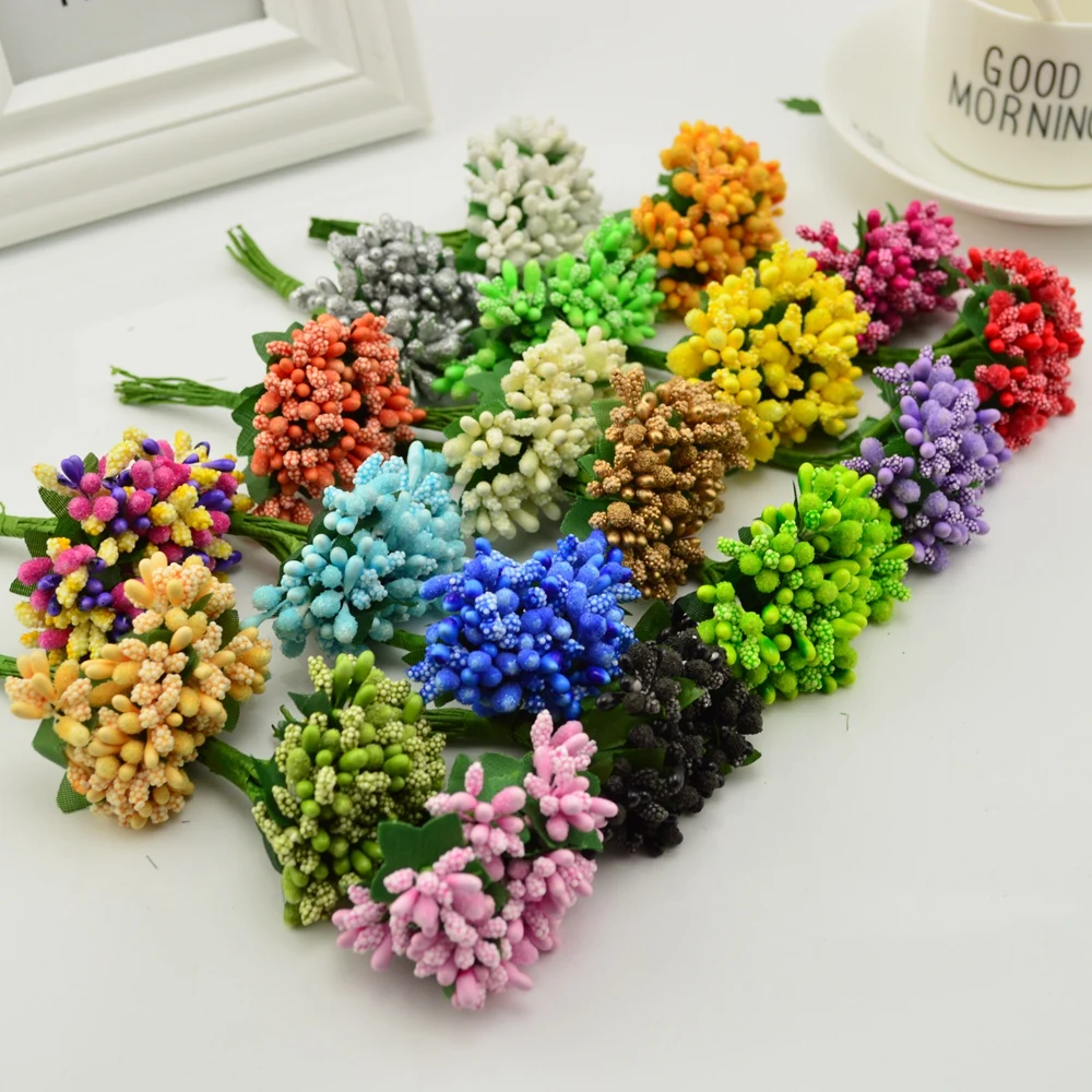 Cheap 12pcs/lot Artificial Stamens Flowers For Handicrafts Home Accessories Scrapbooking DIY Wreath Candy Gift Box Decoration