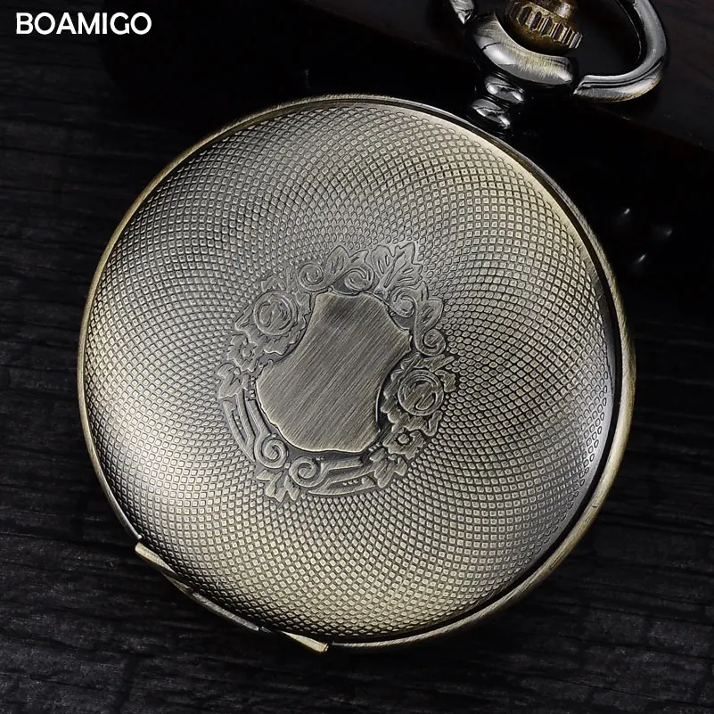 

men mechanical watches antique pocket skeleton watches Roman numbers analog display copper chain BOAMIGO hot gift reloj hombre