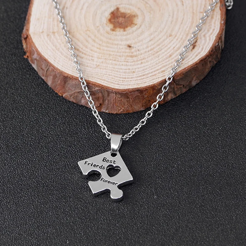 4 Pcs Best Friend Forever Necklace Puzzle Piece Jigsaw Necklace With Hearts Friendship Necklaces Jewelry Gifts