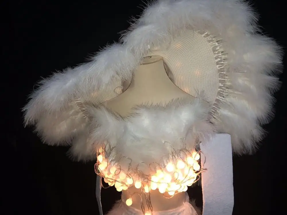 White feather led lumious stage costume Singer dancer women gogo show party wear