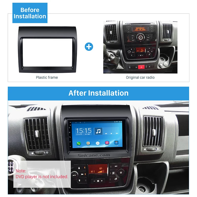 Seicane Black Double Din Car Radio DVD Player Frame Fascia for 2011 FIAT DUCATO auto Stereo Dash Mount Panel kit UV Black