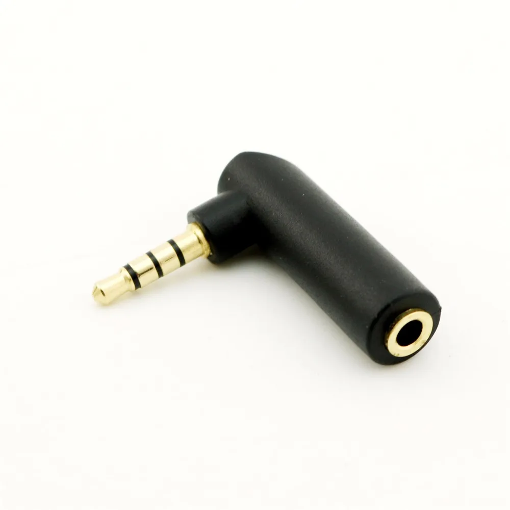 Adaptador estéreo de áudio 1 peça, 3.5mm, ângulo reto, macho para 4 polos fêmea, conversor conectores