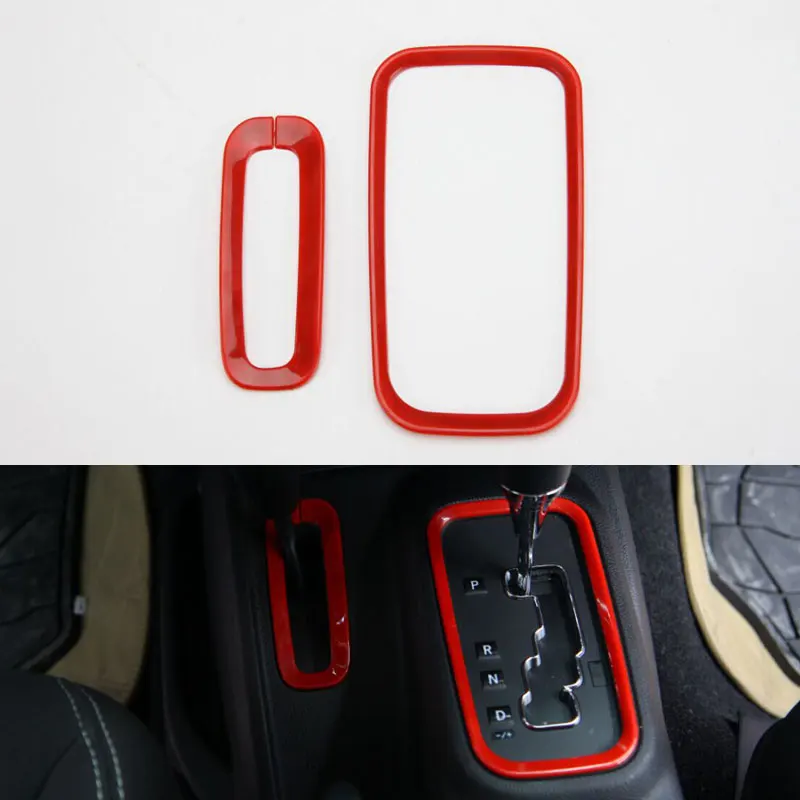 

2pcs/set ABS Red Inner Gear Box Panel + Transfer Trim Case Cover Frame Decoration Fits for Jeep Rubicon Wrangler 2011-2015