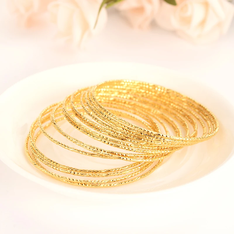 24k Gold Color Women Big Dubai Bride Wedding Ethiopian Bracelet Africa Bangle Arab Girl NicelyJewelry Party Gifts