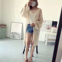 Long Fashion Summer Long Cardigan Sweaters Women Thin Woman Knitted Hollow Out Loose Cardigans Knitwear Open Stitch Causal Tops