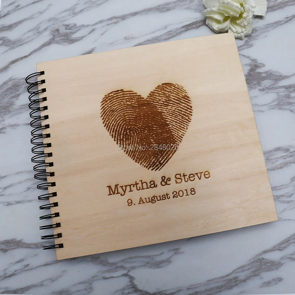 Rustic Personalised Wooden photo album with heart,Personalised  wedding guest book,Romantic Photo Album