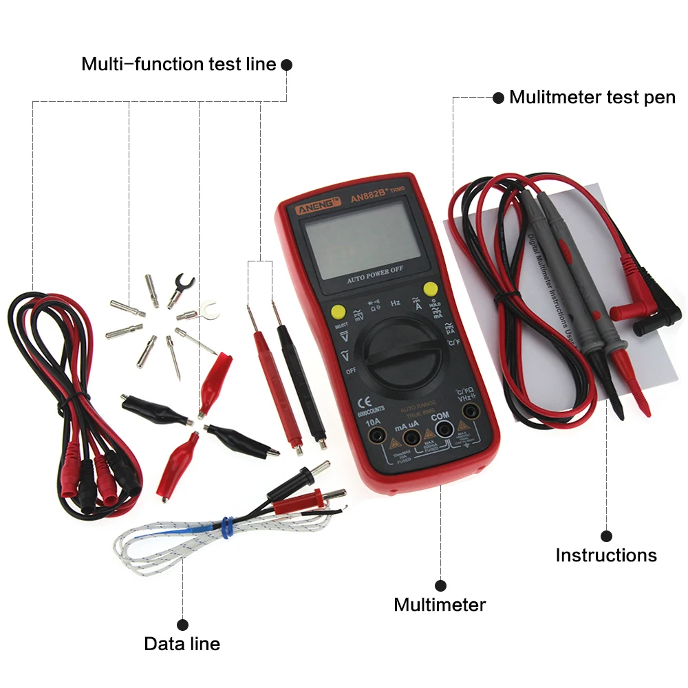 AN882B+ TURE RMS Digital Multimeter Auto NCV AC DC Auto LCR Volt  Meter Tester Temprature Continuity Tester Diode measurement