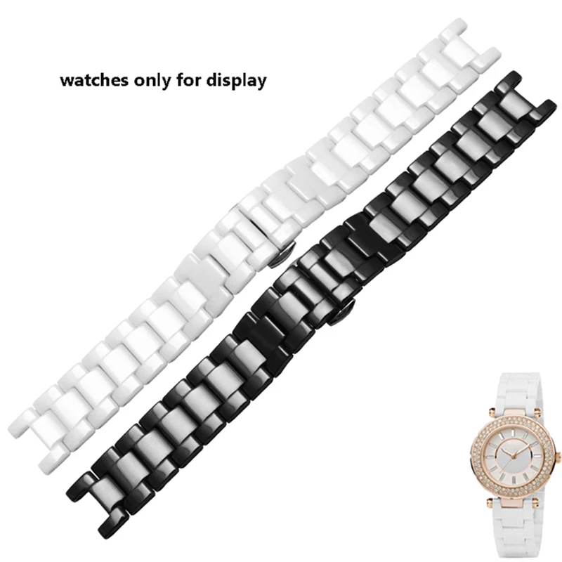 

Pearl Ceramic Watch band 16*9mm 20*11mm Concave interface replacement ceramic wristband black white bracelet