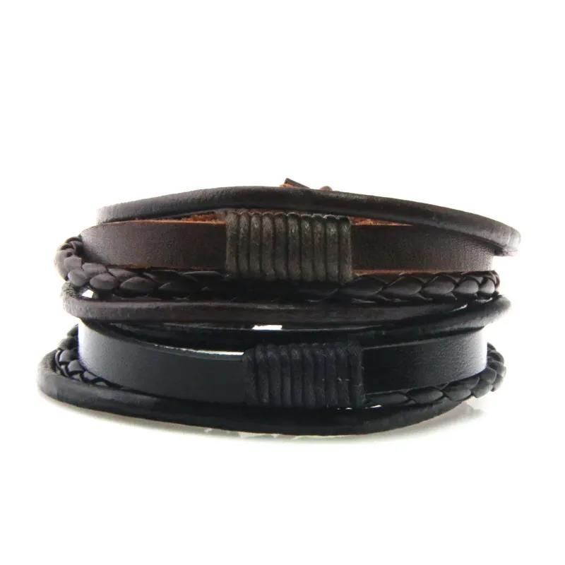 Men Bracelet Punk Black/Brown/Blue/Lake Blue Braided Leather Bracelet Bangle Male Accessories Jewelry Black Leather Bracelets