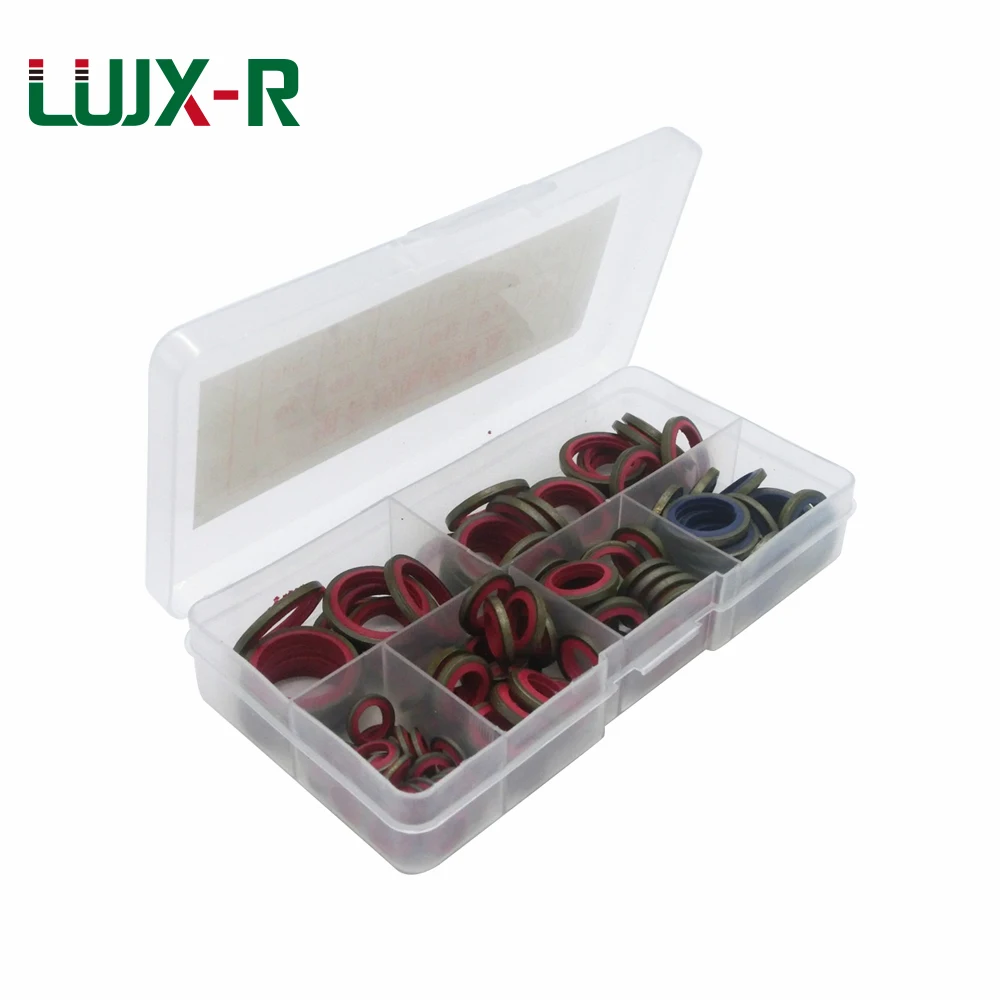 

LUJX-R 100pcs Rubber NBR Metal Rings Sealing Assortment Set Flat Ring Seal Bonded Washer Kit for Oil Pipe Mechanical Gasket Box