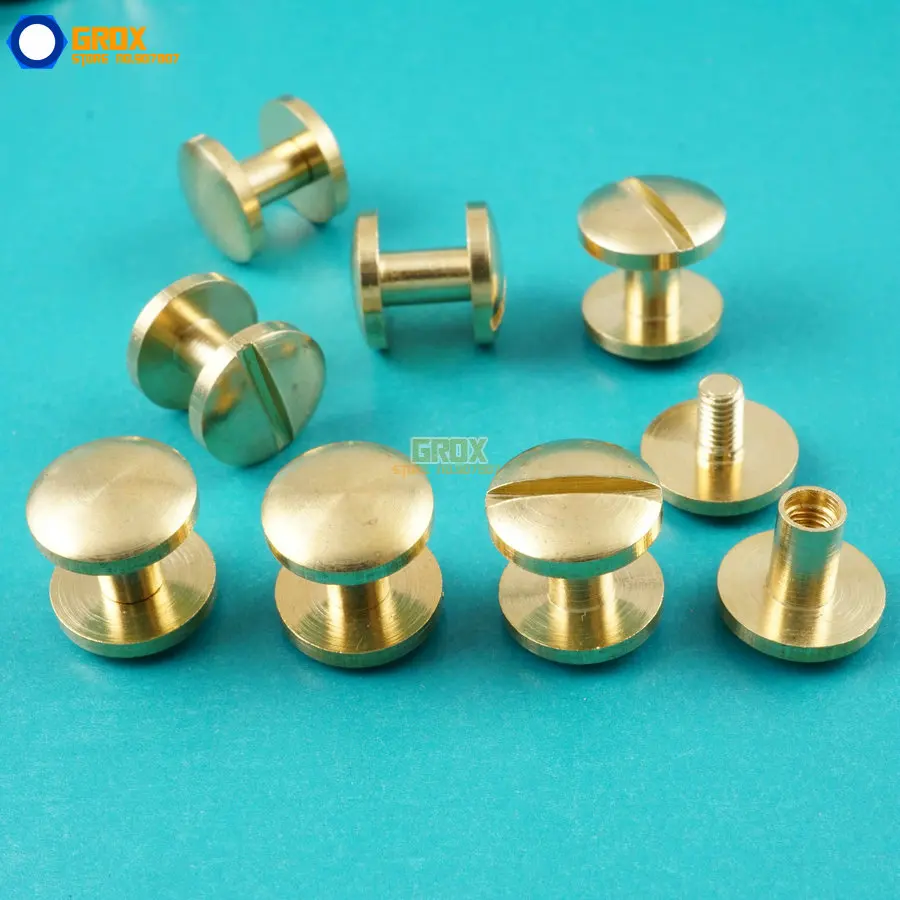 

50 Set 10*6mm Solid Brass Rivet Chicago Screw for Leather Craft Belt Wallet / Cambered