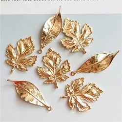 10Pcs/Lot Alloy Creative Gold Leaf Pendant Buttons Ornaments Jewelry Earrings Choker Hair DIY Jewelry Accessories Handmade