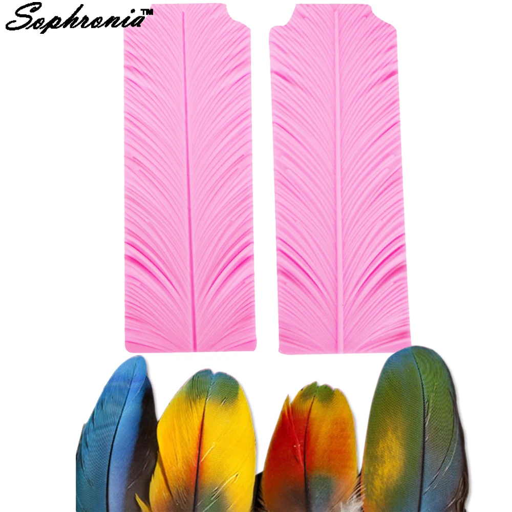 Sophronia M427 2pcs Leaf Peacock Feather Silicone Mold Border Cake Decoration Manual Handmade Resin Clay Plaster Gumpaste Moulds