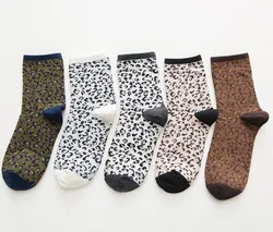 Cotton Women Leopard Socks Girls Spring Autumn Funny Crew Heap Sockken Breathable Striped Casual Korean