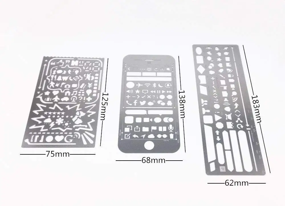 3 In 1 Stainless Steel Drawing Painting Stencils included Web UI/IOS Stencils for Scrapbooking, Card and Craft Projects