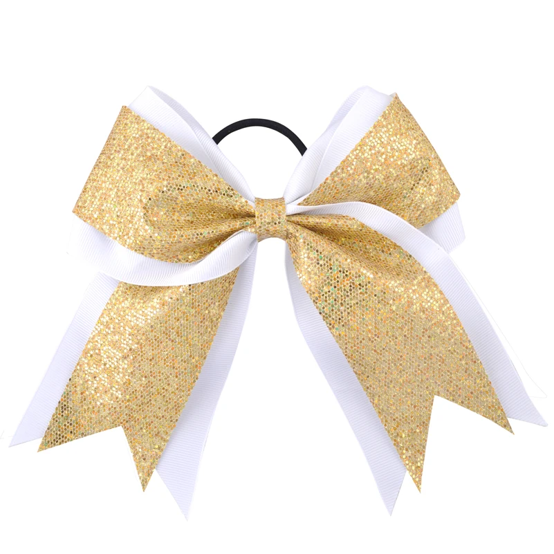 7 Inch Girls Fashion Sequin Cheerleading Hair Bow Glitter Grosgrain Ribbon Bows Women Elastic Band Ponytail Children Hair Holder