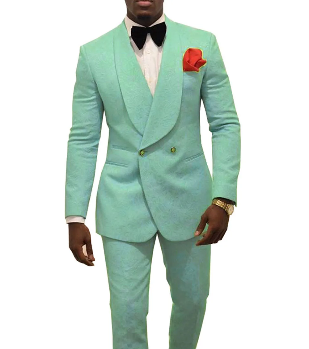 

mint green Double-breasted Mens Patterned Suit Groom Tuxedos for Wedding Suit Shawl Lapel Two Piece( Blazer+ Pants ) 2024 new