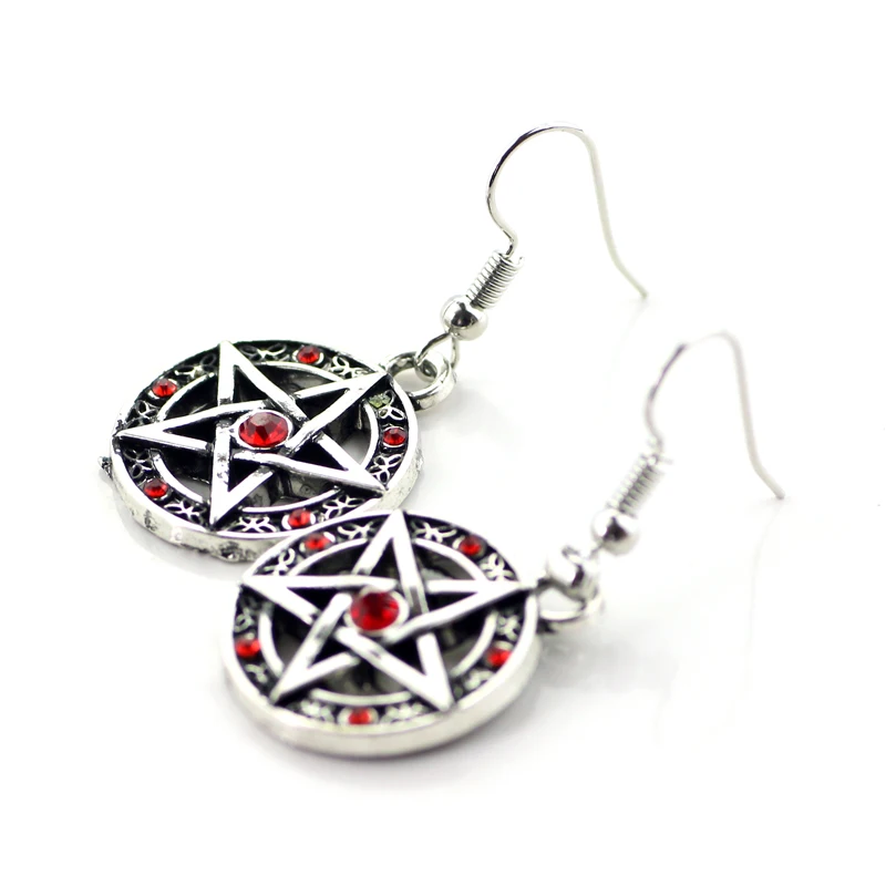 Fashion Jewelry Supernatural Pentagram Pendant Earrings Red Black Crystal Dangle Earrings For Women Fashion Drop Jewelry Gifts