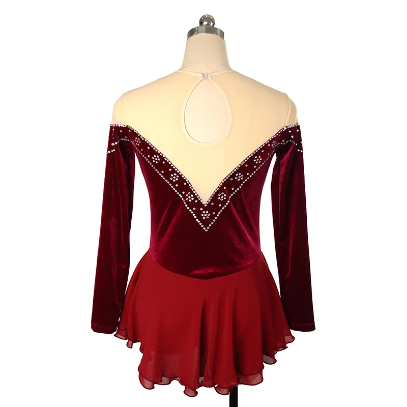 Women\'s Children\'s Wine Red Velvet Rhythmic Gymnastics Dance Performance Figure Skating Competition Clothing Dress Customization