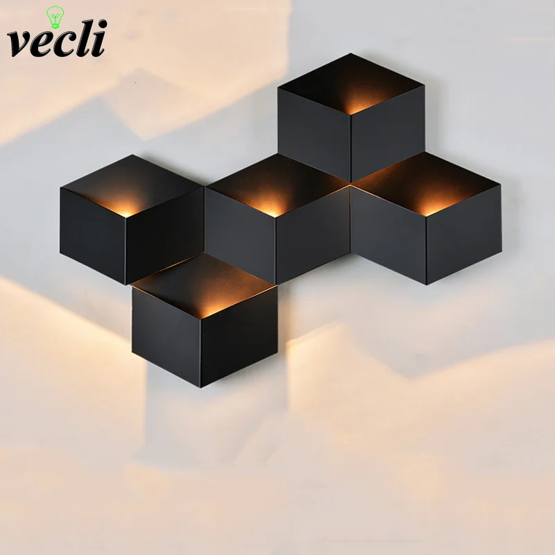 Nordic Living Room Led Wall Lamp Dining Room Modern Minimalist Iron Creative Combination Wall Lamp Black/White 5W Wall Lights