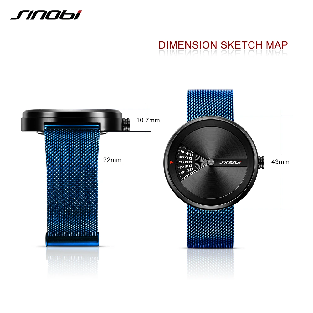 SINOBI Mens Fashion Watches Original Design Creative Wristwatch Stainless Steel Mesh Strap Mens Business Watch Relogio Masculino