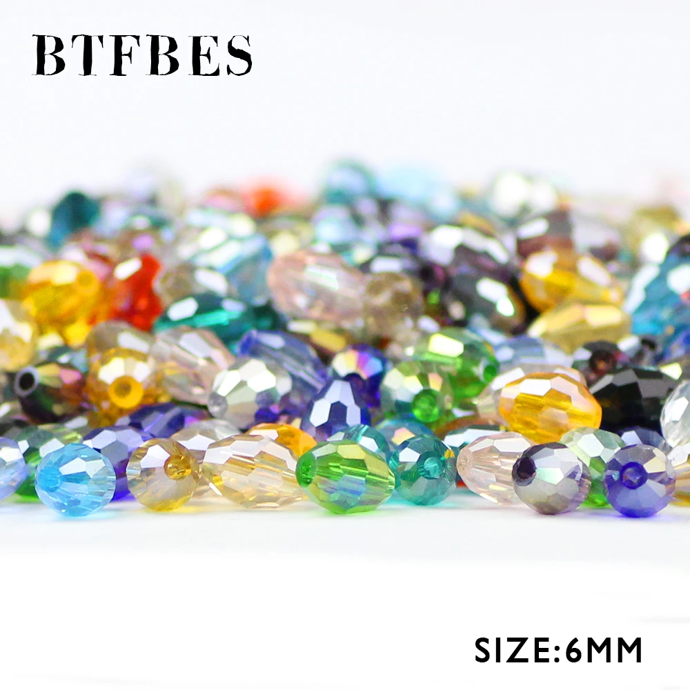 

BTFBES Rice Grains Austrian Crystal Oval Shape Beads 50pcs 6*8mm Crystal Glass Loose Ball Beads For Jewelry Making Bracelet DIY