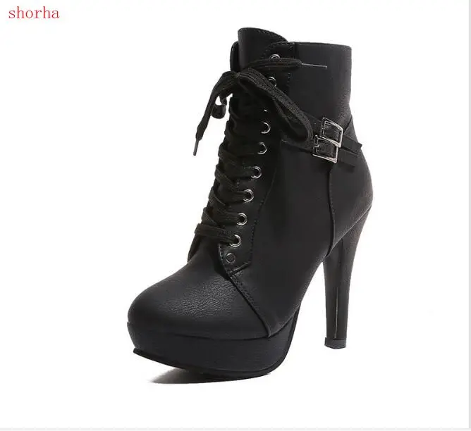 New fashion Women boots High Heels Lace Up Ankle Boots Female Zip Double Buckle Sexy Party Dress Pump Woman Platform Shoes