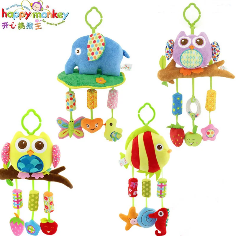 Baby Animal Wind Chimes Rattle Toys Owl Fish Music Bed Pram Crib Stroller Mobile Hanging Stuffed Doll for Infant Educational Toy