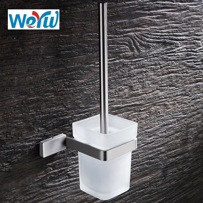 WEYUU Bathroom Accessories  Toilet Brush Holder 304Stainless Steel Wall-mounted  Glass Cup Square Chassis Brushed Nickel