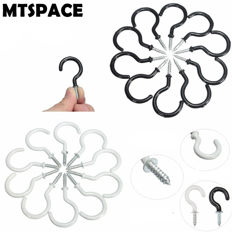 MTSPACE 10pcs/Set Coated Plant Picture Hanger 55mm Plastic Cup Screw Hook Jewelry Holder Iron Hooks For Hanging Lights Curtains