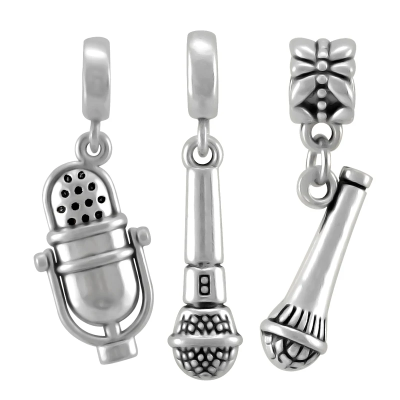 Silver Color Musical Microphone Pendant Charms Fit Original Pandora Charm Beads Bracelet DIY Fashion Jewelry SPP205