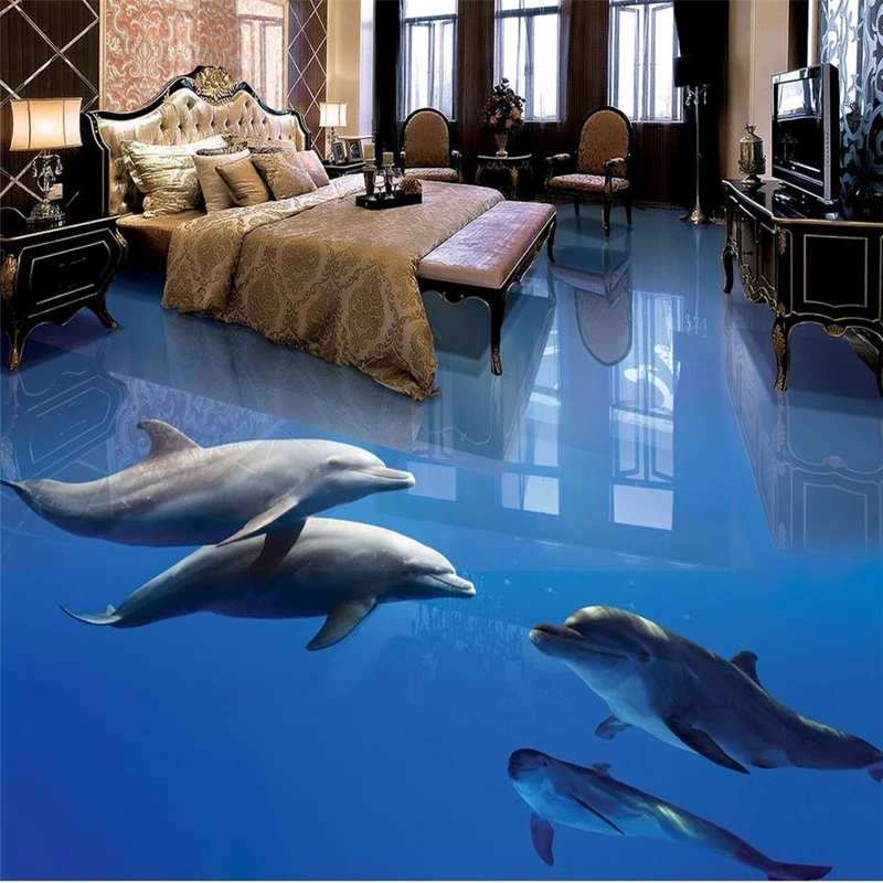 beibehang Large murals flooring marine dolphins 3D wallpaper flooring waterproof anti - skid home decoration