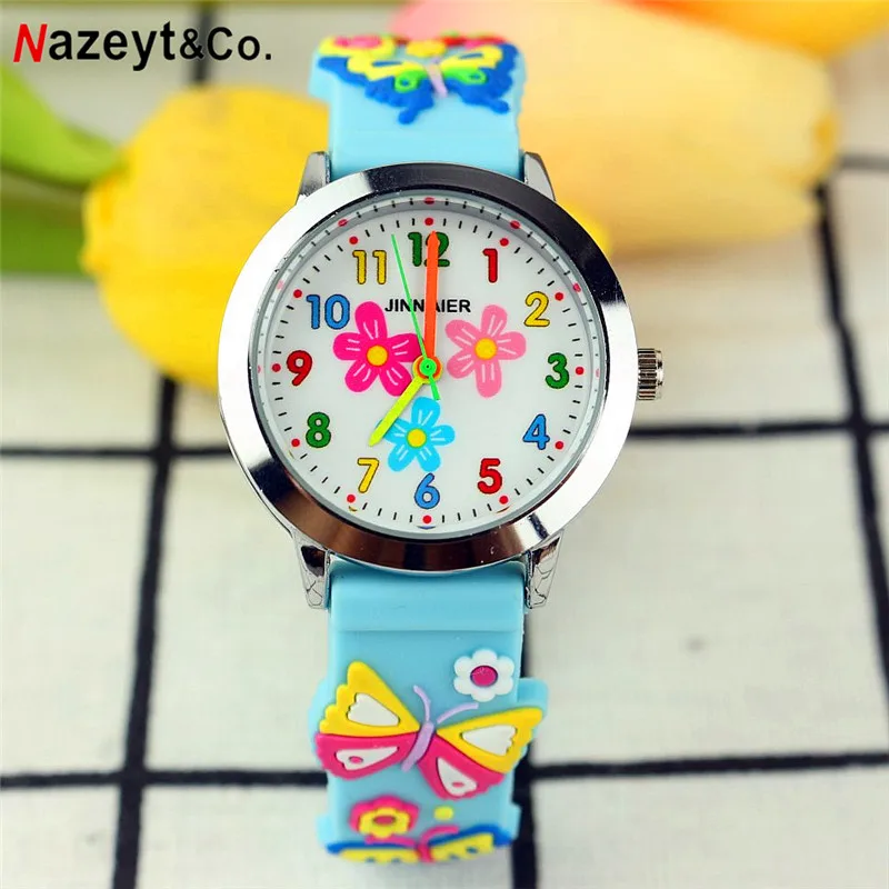 

free shipping girls beautiful flower dial quartz watch 3D little kids butterfly silicone strap jelly wristwatch boys gift clock