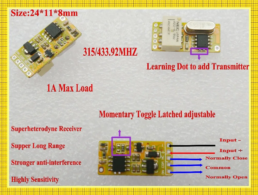 Micro Relay Remote Switch 3.7V 4.2V 4.5V 5V 6V 7.4V 9V 12V Small Wireless Switch 1A Relay NO COM NC Mini RF Relay Switching MTL