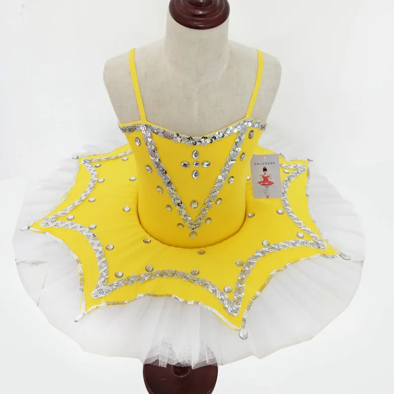 

New Girls Sequin Straps Professional Ballet Tutu Dance Costumes For Kids Ballet Leotard Pancake Tutu Ballet Clothes Children