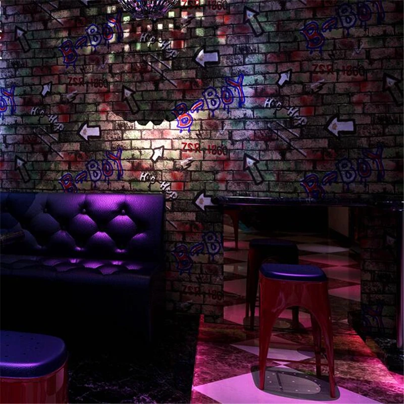 beibehang Vintage Personality Letters Graffiti Bricks wall paper Pattern Bricks Wallpaper Restaurant Bar KTV Internet wallpaper