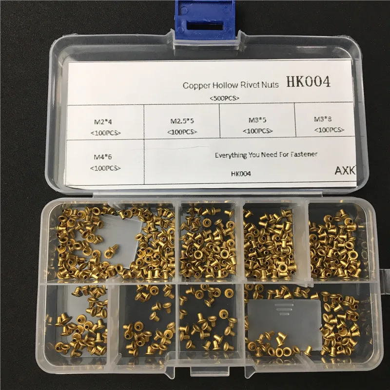 

500Pcs M2.5 M3 M4 Mix GB876 Tubular Rivets Double-sided Circuit Board PCB Nails Copper Hollow Rivet Nuts Assortment Kit HK004