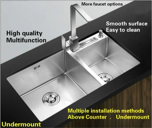 Free shipping Kitchen sink 3 mm double groove ordinary food grade 304 stainless steel durable hot sell  stretch tap 75x43 CM