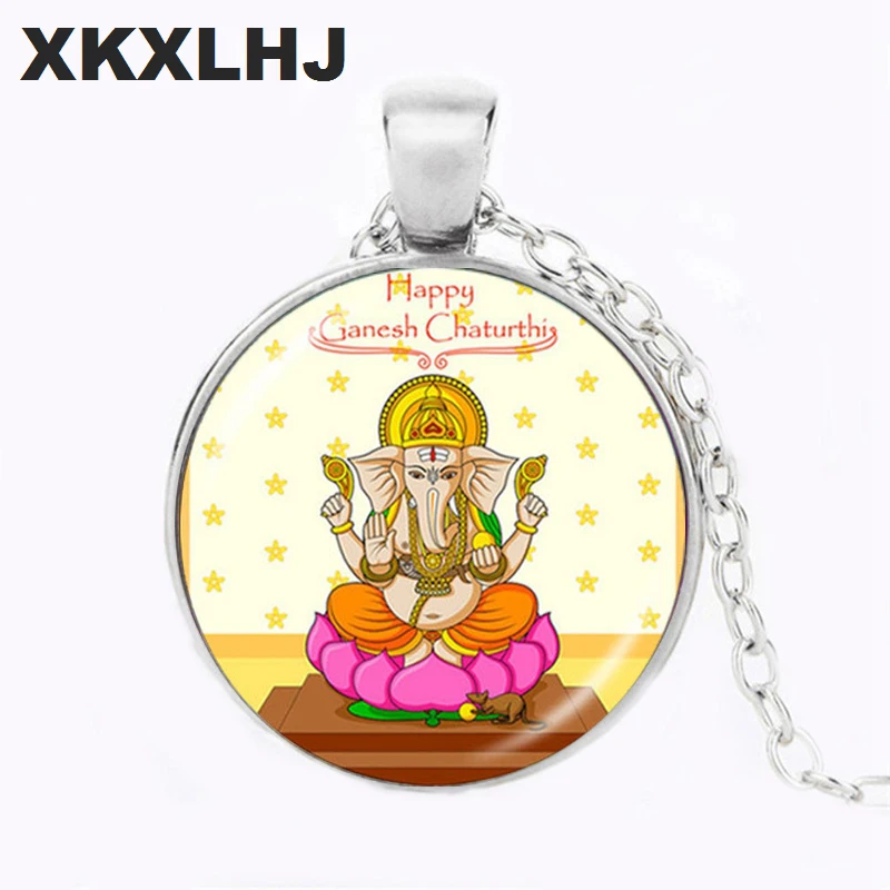 XKXLHJ New Lord Ganesh Necklace God of Fortune Pendant Hindu Elephant Necklace Buddha Meditation Spiritual Jewelry Necklace