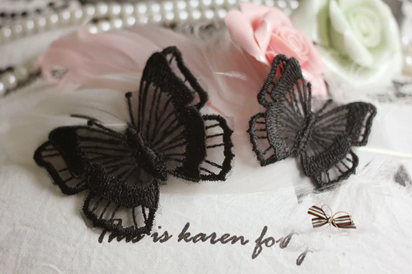 20pcs 4.8x4cm/5.5*6.7cm wide black ivory 3D butterfly organza embroidery lace appliques patches L14M50