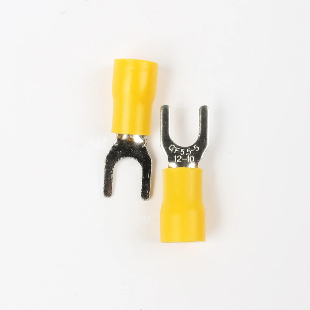 50PCS SV5.5-5 Yellow Furcate Terminal Cable Wire Connector Fork Type Insulated Wiring Terminals for AWG12-10