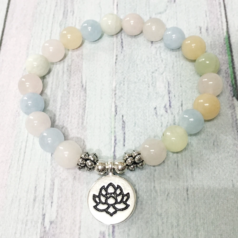 

MG0322 8 MM A Grade Genuine Morganite Lotus Yoga Bracelet Stress Relief Feminine Power Jewelry Wholesale