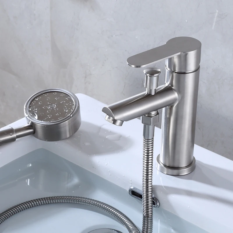 Rubinetto per lavabo da bagno miscelatore per lavabo monocomando in acciaio inossidabile con soffione doccia rubinetto per acqua calda fredda ugello