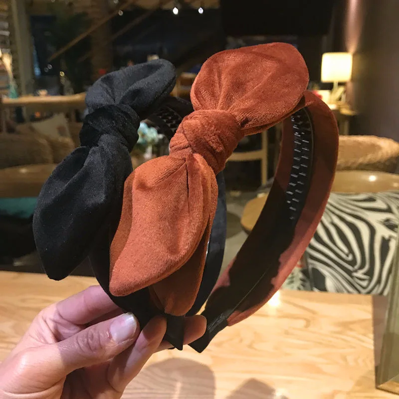 Women Fashion Wide Headband Twist Knotted Hair Band Ladies Retro Bow Hairband Velvet Big Bow Headwrap Hair Accessories For Girls